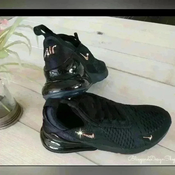 Women's Bling Nike Air Max 270 Black Gold Sneakers made with Crystals - Picture 7 of 7